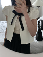 Vintage-Inspired Bow-Tie Cropped Blazer