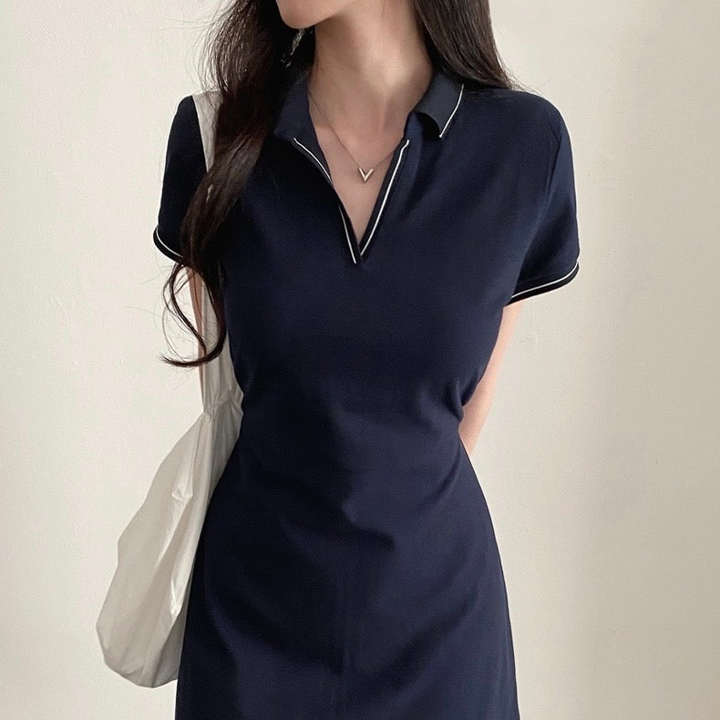 Elegant Polo Collar Midi Dress