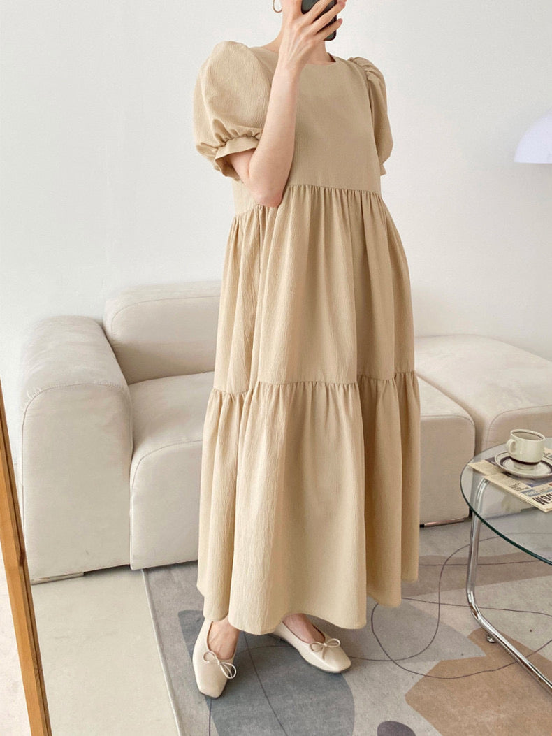 Korean Style Tiered Relaxed Midi Dress