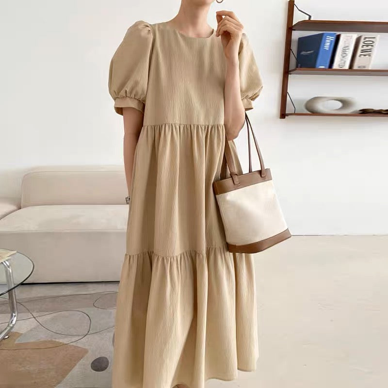 Korean Style Tiered Relaxed Midi Dress