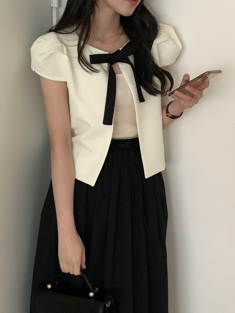 Vintage-Inspired Bow-Tie Cropped Blazer