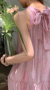 Romantic Gradient Pink Halter Neck Dress