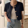 Classic Round Neck Short Sleeve Jacket with Round Gold Buttons