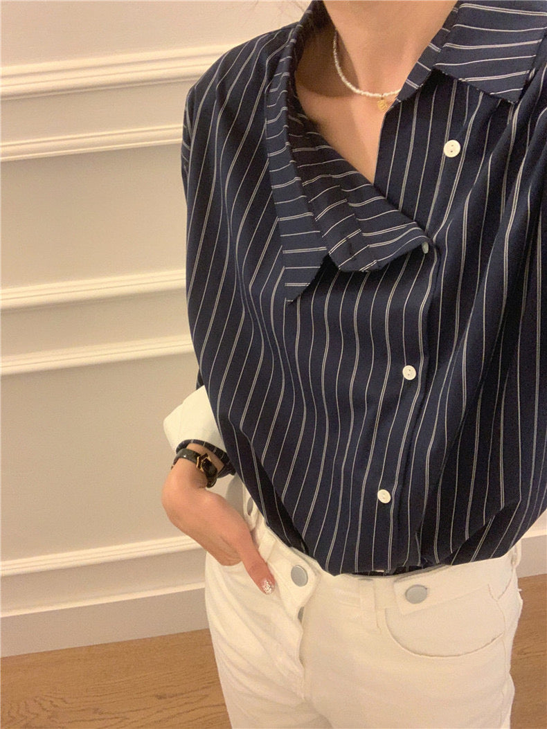 Designer Side Button Striped Blouse