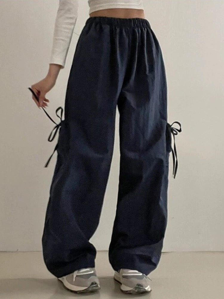 Baggy Pants with Bowknot Ribbon