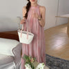 Romantic Gradient Pink Halter Neck Dress