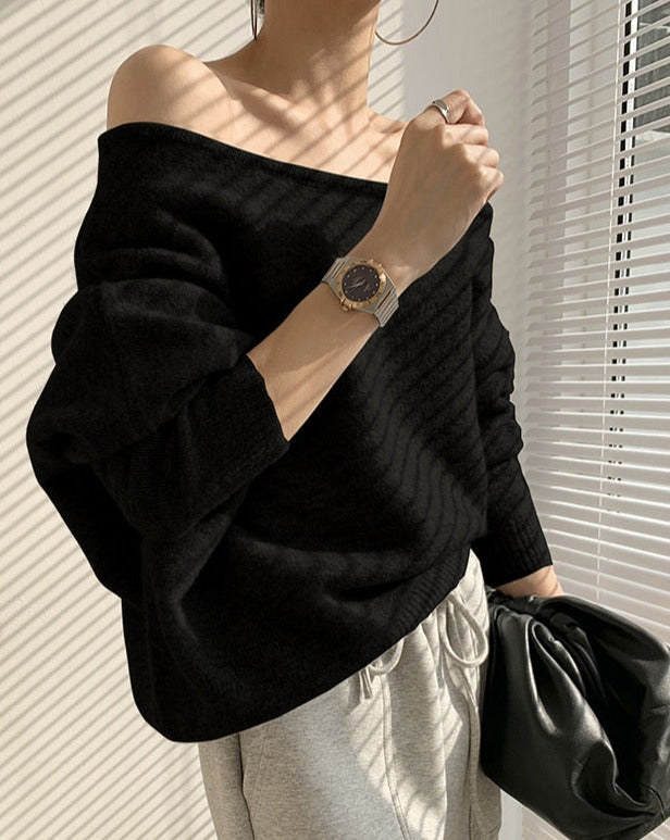 Asymmetrical Drop Shoulder Soft Sweater