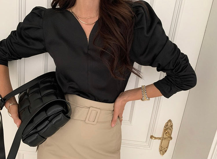 Heart Neckline Long Sleeve Blouse