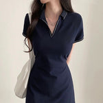 Elegant Polo Collar Midi Dress