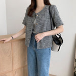 Classic Round Neck Tweed Short Sleeve Jacket