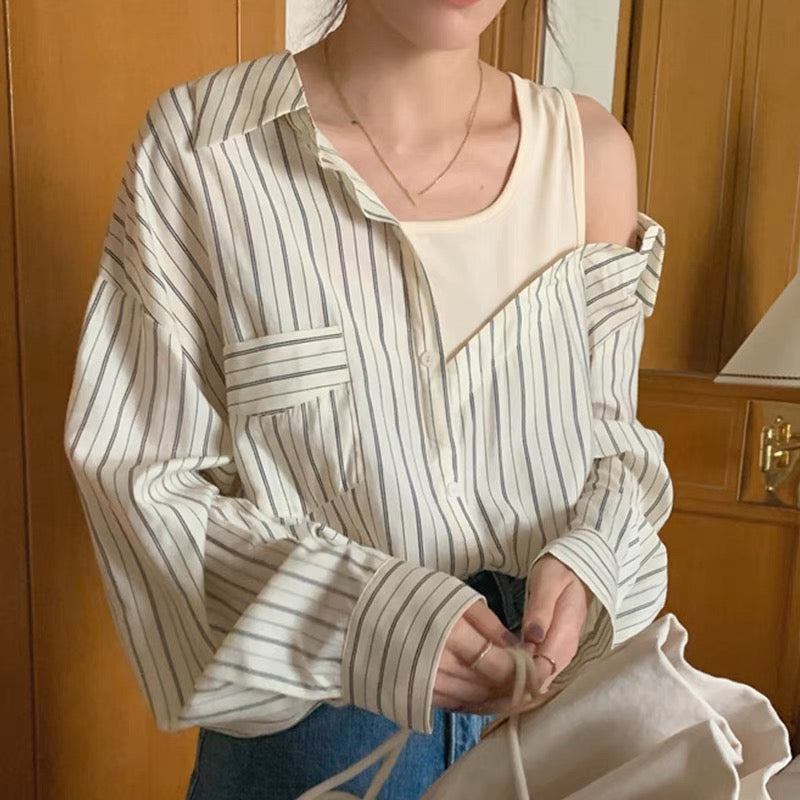 Designer Asymmetric Drop Shoulder Striped Shirt