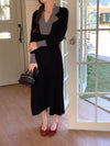 Color Contract Lapel Knit Dress