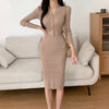 Elegant Ribbed Knit Belted Midi Dress