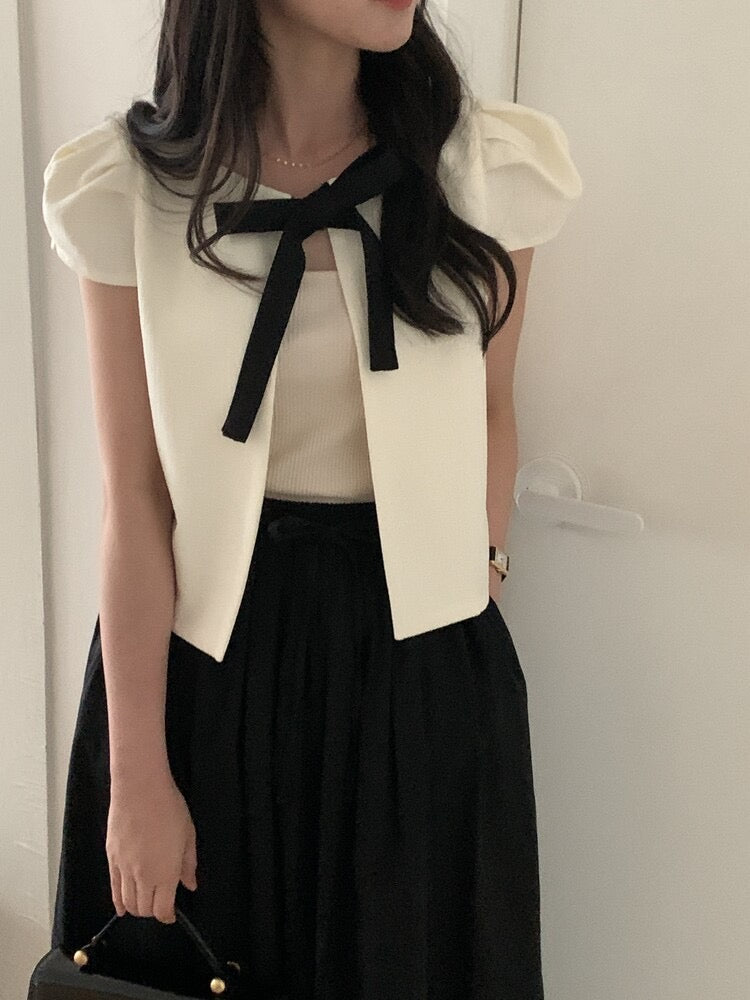 Vintage-Inspired Bow-Tie Cropped Blazer