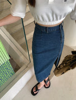 High Waist Denim Skirt with Side Slit