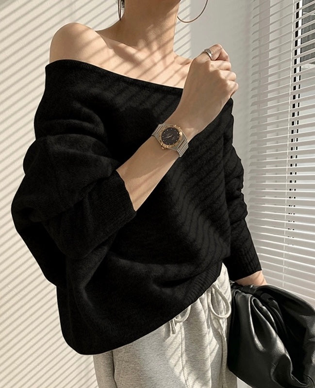 Asymmetrical Drop Shoulder Soft Sweater