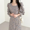 Long Sleeve Square Neck Floral Fishtail Dress