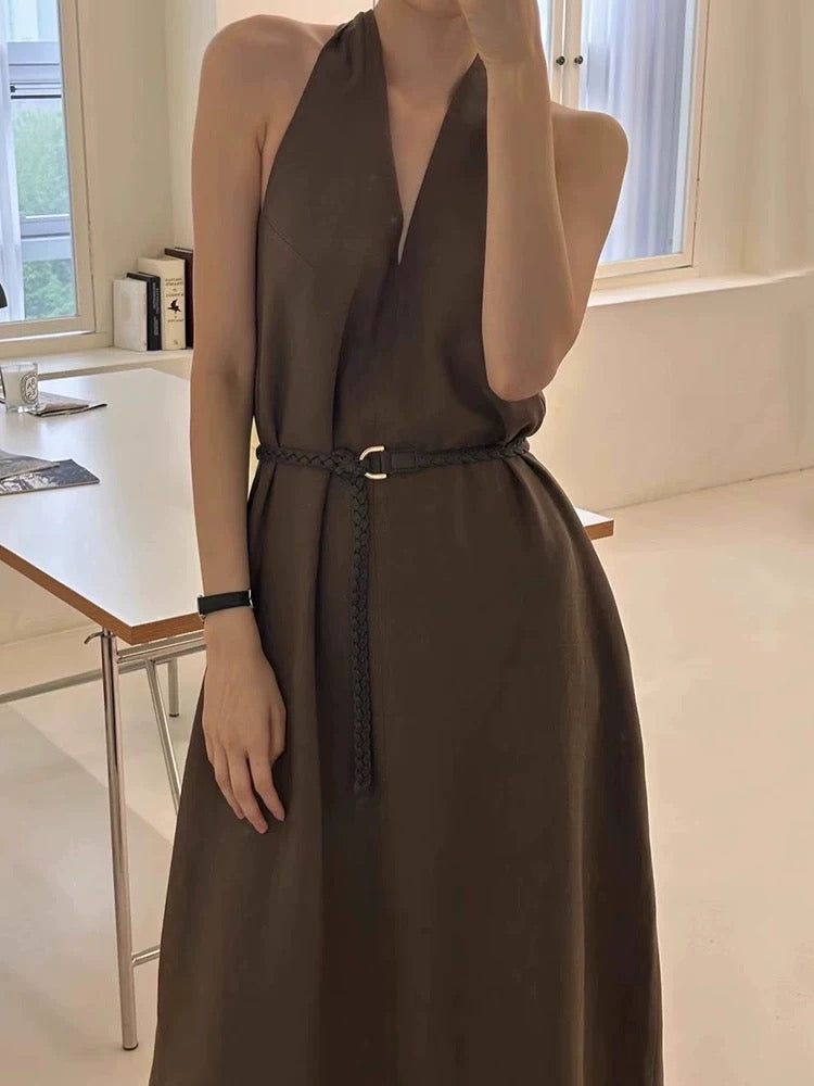 Elegant Halter Neck Midi Dress