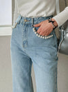 Pearl-Embellished High-Waisted Jeans