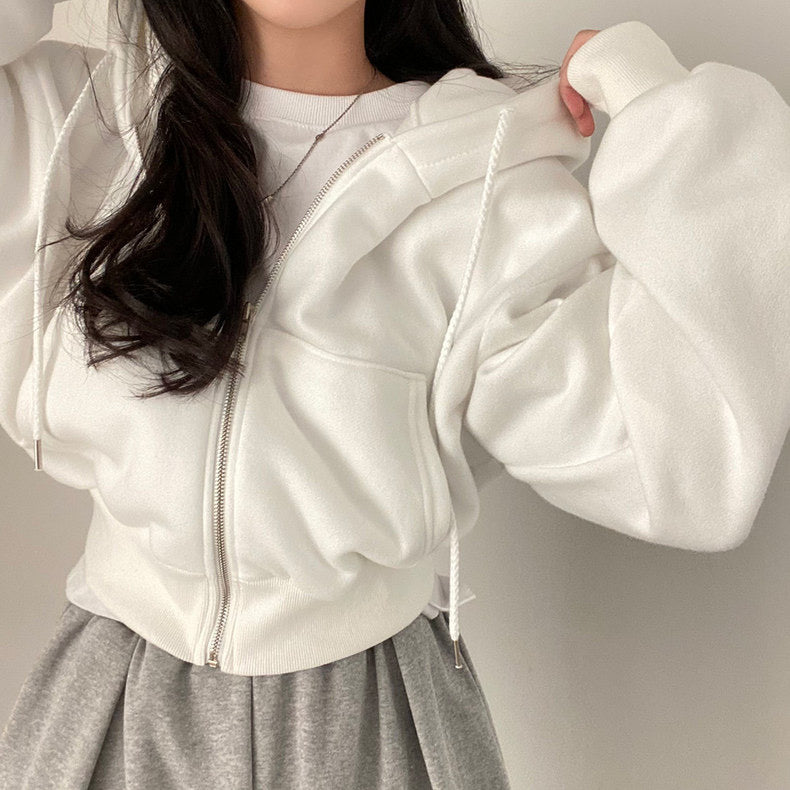 Zip Cloud Cropped Hoodie