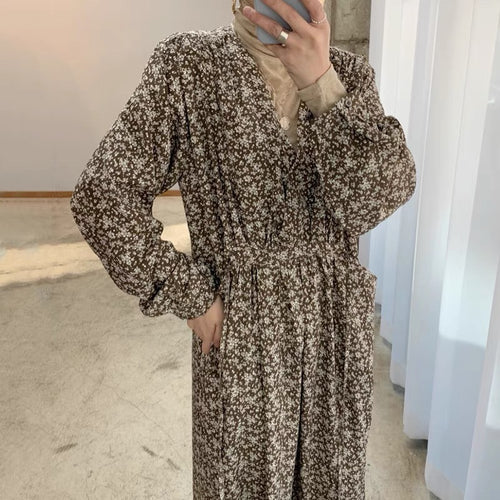 Korean Style V-Neck Relaxed Floral Maxi Dress