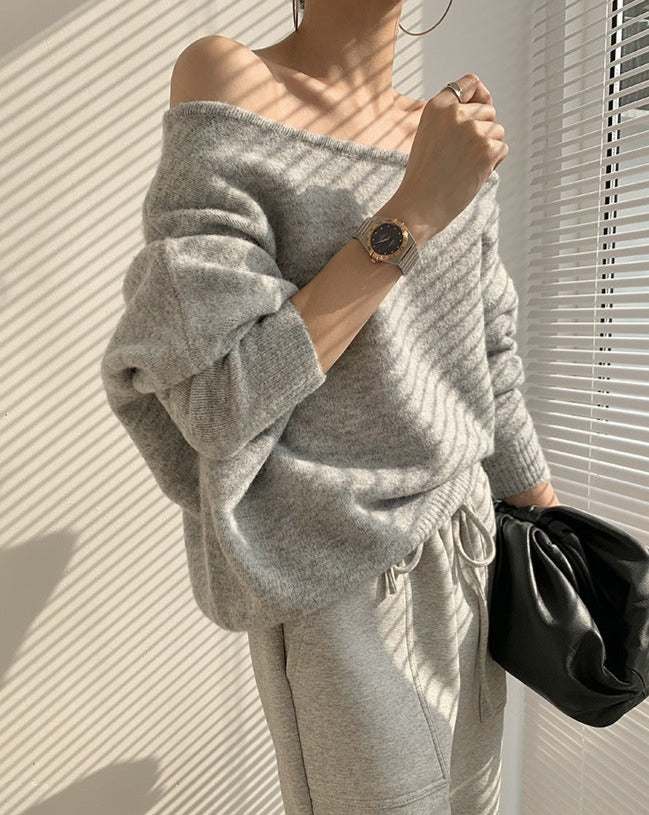 Asymmetrical Drop Shoulder Soft Sweater