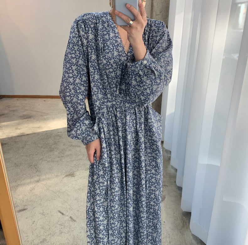 Korean Style V-Neck Relaxed Floral Maxi Dress