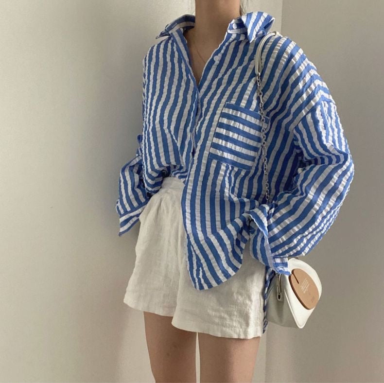 Seersucker Boyfriend Striped Shirt