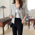 Classic Round Neck Tweed Short Sleeve Jacket