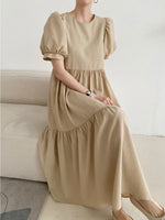 Korean Style Tiered Relaxed Midi Dress