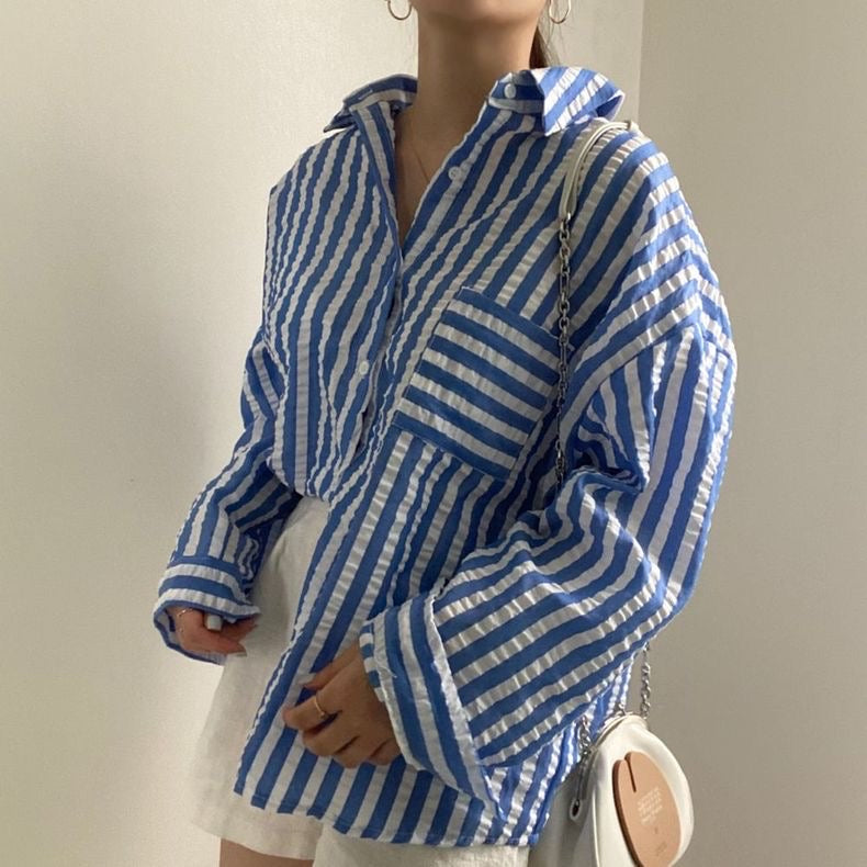 Seersucker Boyfriend Striped Shirt