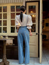 Asymmetric Wrap-Waist Wide-Leg Jeans