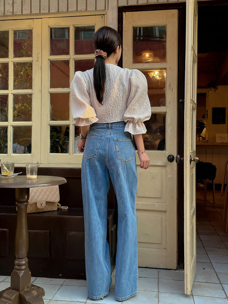 Asymmetric Wrap-Waist Wide-Leg Jeans