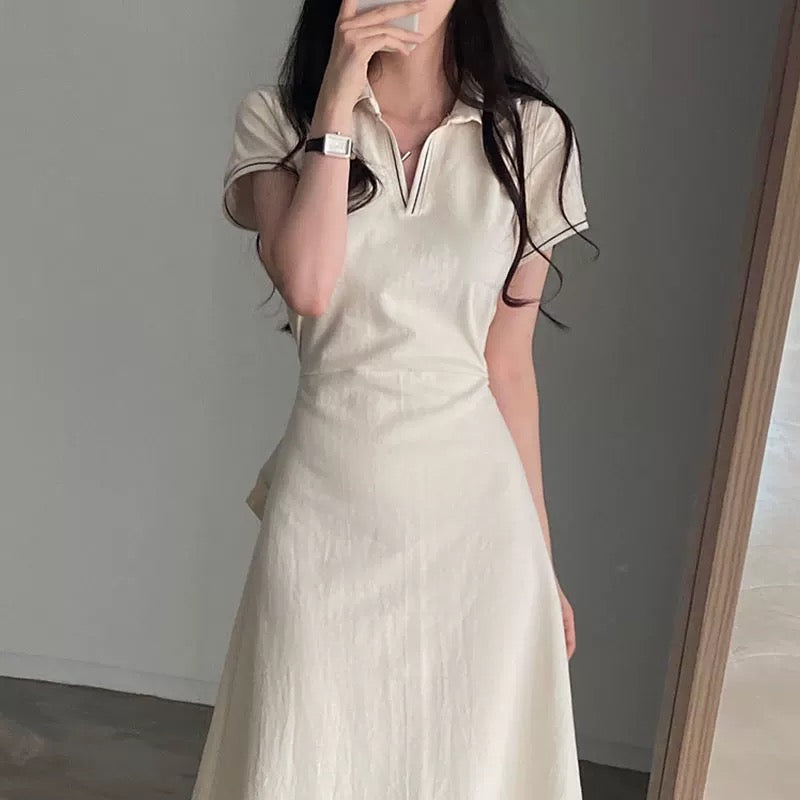 Elegant Polo Collar Midi Dress