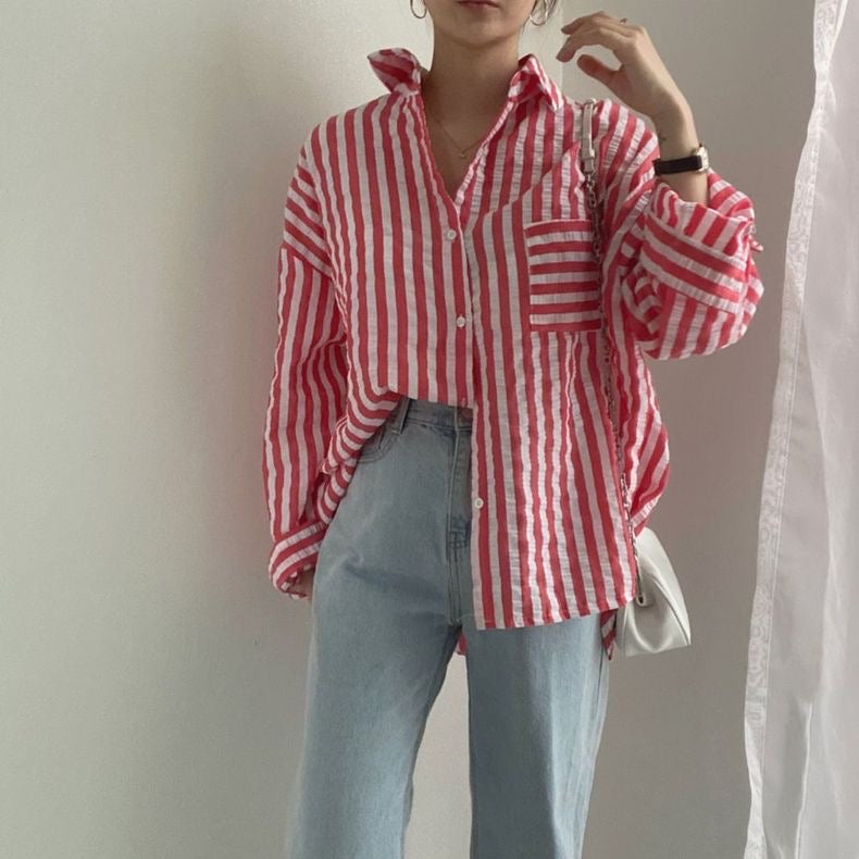 Seersucker Boyfriend Striped Shirt