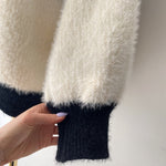 Black & White Faux Mink Cashmere Open Cardigan