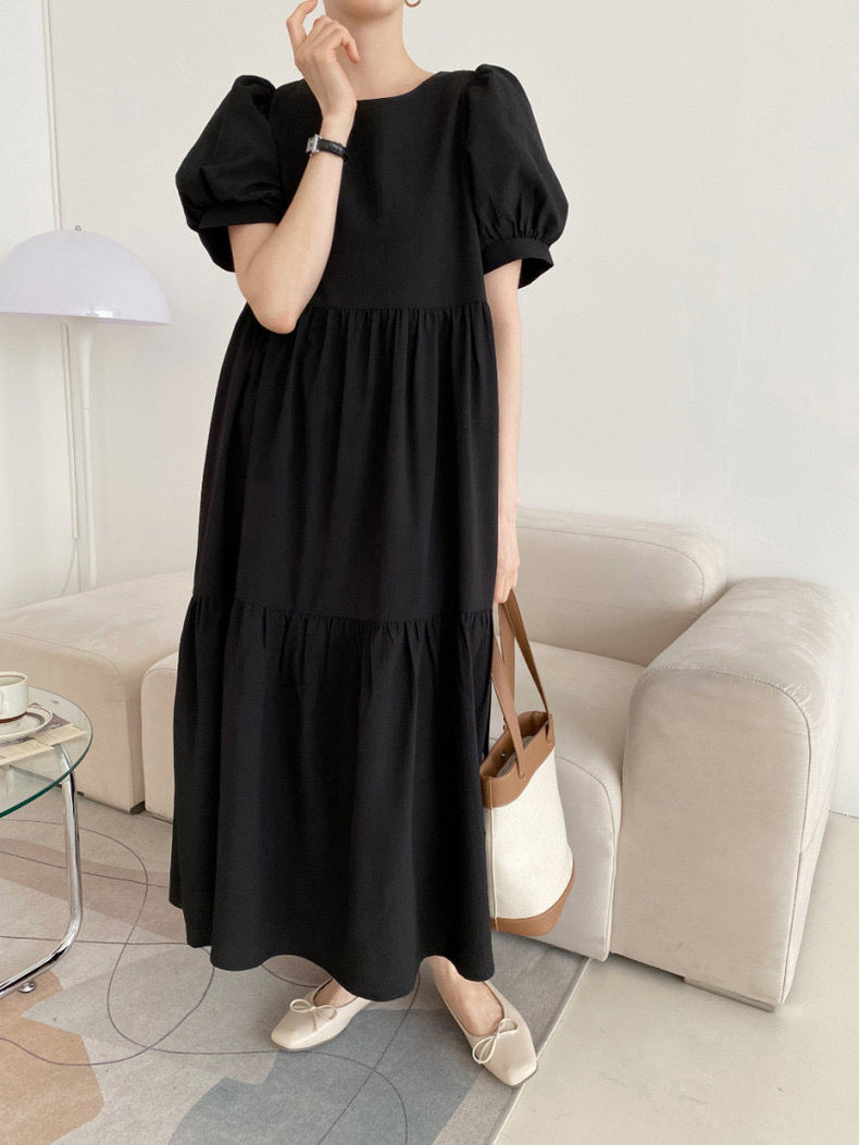 Korean Style Tiered Relaxed Midi Dress MyDearCloset Korean Style Tiered Relaxed Midi Dress MyDearCloset