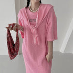 Korean Style Lettered Knit Dress with Cape