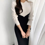 Long Sleeve Color Contrast Knit Dress