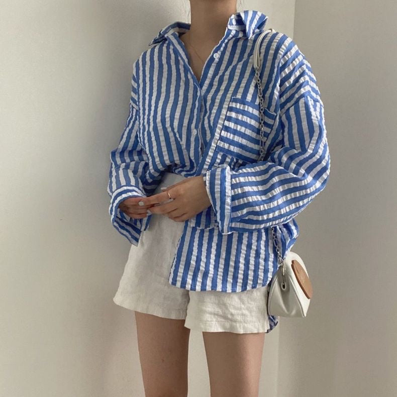 Seersucker Boyfriend Striped Shirt