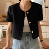 Classic Round Neck Short Sleeve Jacket with Round Gold Buttons