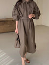 Minimalist Belted Linen Shirt Dress