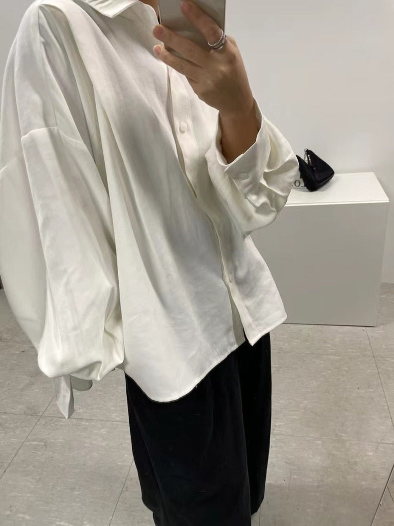 Oversized Pleated Back Button-Up Shirt