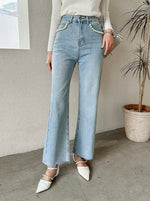 Pearl-Embellished High-Waisted Jeans