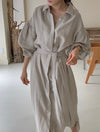 Minimalist Belted Linen Shirt Dress