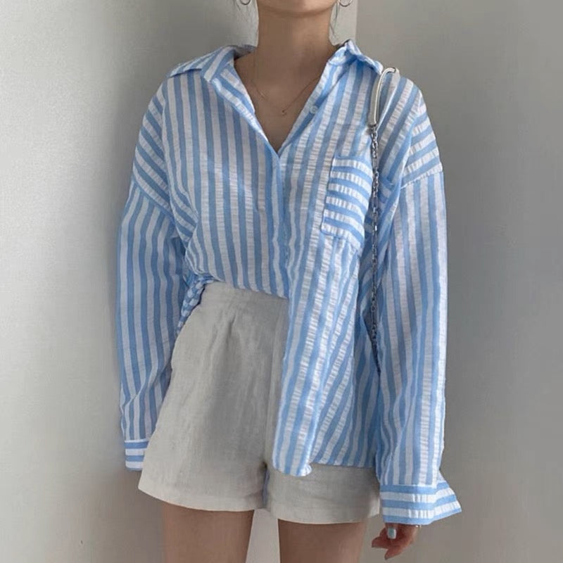 Seersucker Boyfriend Striped Shirt