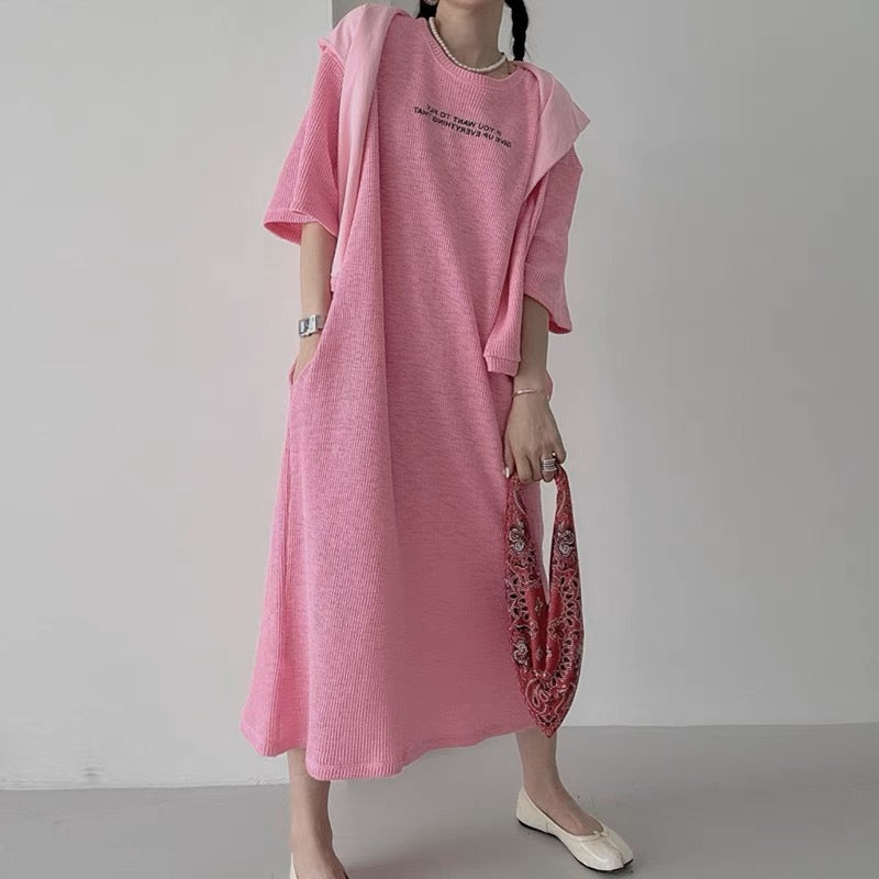 Korean Style Lettered Knit Dress with Cape