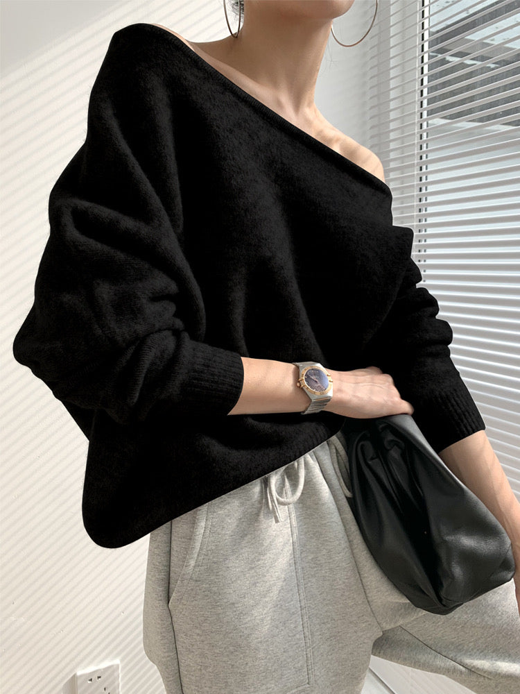 Asymmetrical Drop Shoulder Soft Sweater