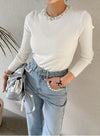 Pearl-Embellished High-Waisted Jeans