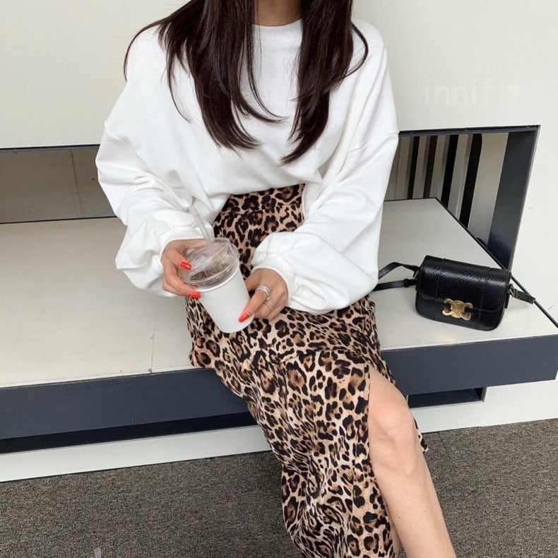 Leopard Asymmetrical Side Slit Skirt